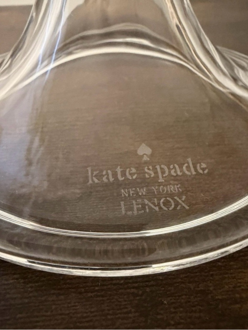 kate spade Clear Glass Cake stand with Embossed "Eat Cake for Breakfast" - Picture 2 of 5